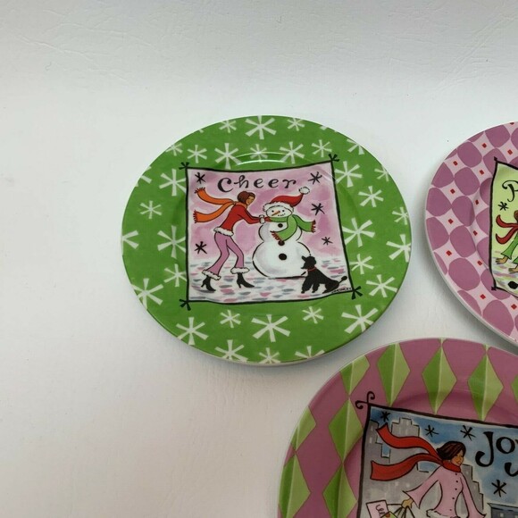 J Brinley Plates Cheer Peace Joy Small Holiday Decorative 6" across Lot of 3 - Picture 2 of 8